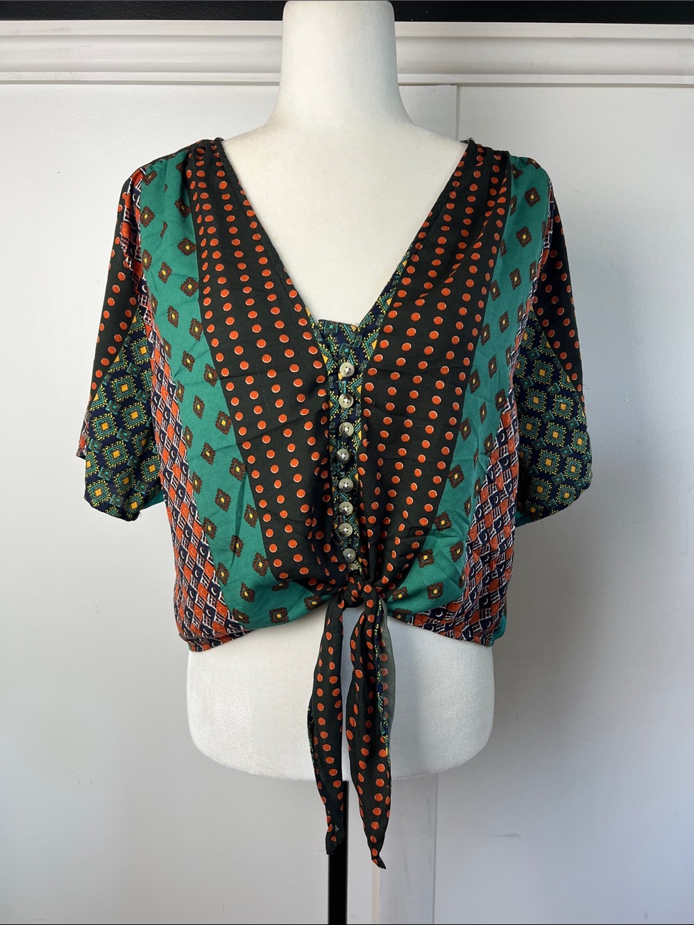 Boho Tie-Front V-Neck Blouse with bohemian vibe